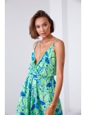 Patterned summer dress with straps, green 110600 - Online store - Boutique